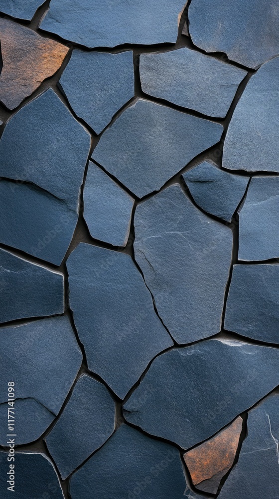 Poster dark stone wall with a close-up view of textured slate surfaces featuring intricate patterns and a r