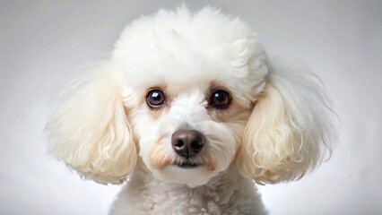 Adorable White Mini Poodle Puppy Dog Pet Portrait, High Depth of Field