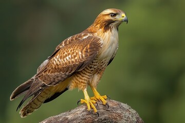 Obraz premium Hawk perched on a branch, surveying the landscape in natural light