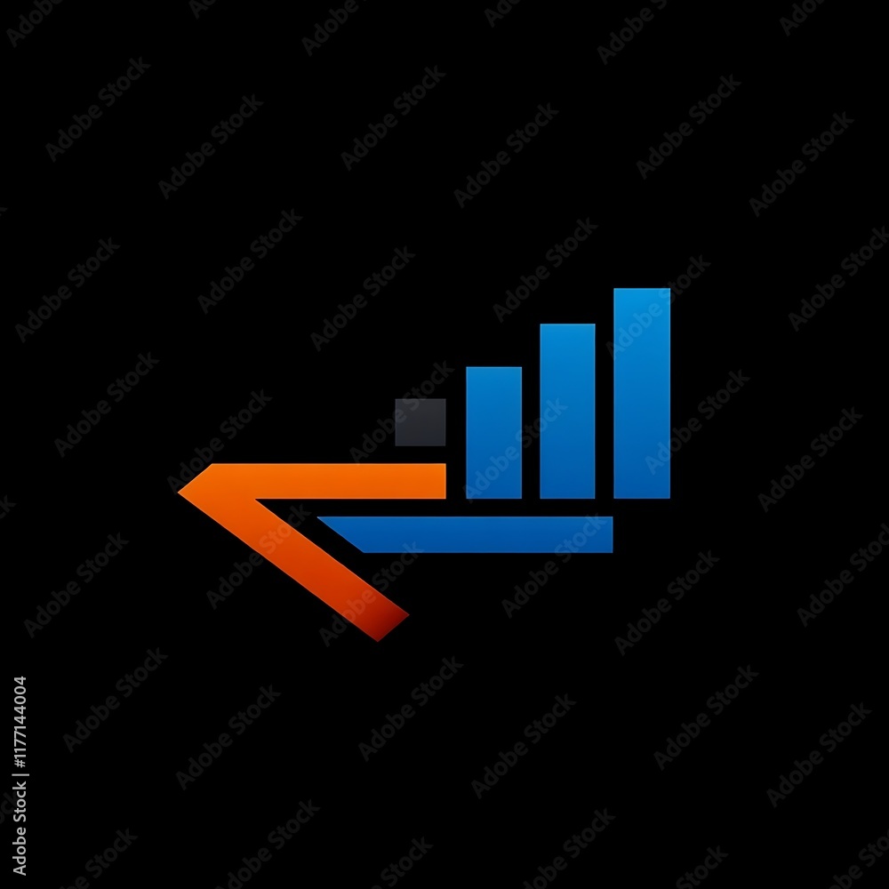 Poster abstract arrow & chart logo: a minimalist, dynamic logo design featuring a bold orange arrow pointin