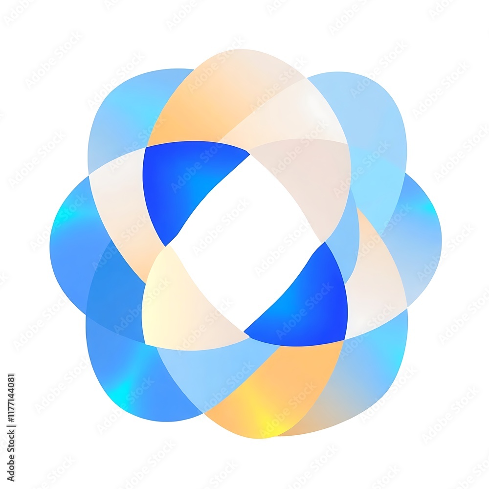 Poster abstract intertwined circles: a mesmerizing composition of vibrant blue, white, and orange circles, 