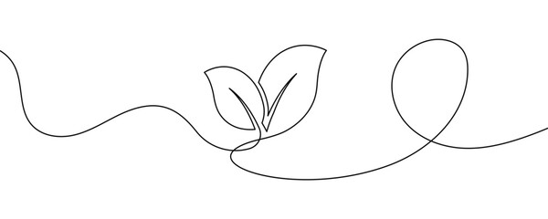 One continuous line leaf. Linear plants. Hand drawing leaves. Vector 10 Eps.