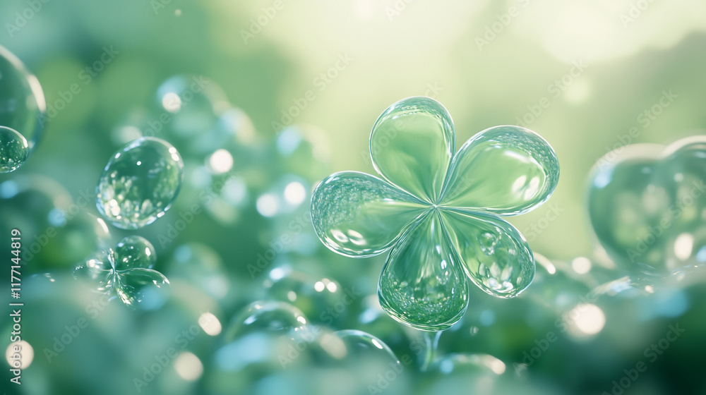 Poster 3d of an abstract background with glass bubbles in a green color