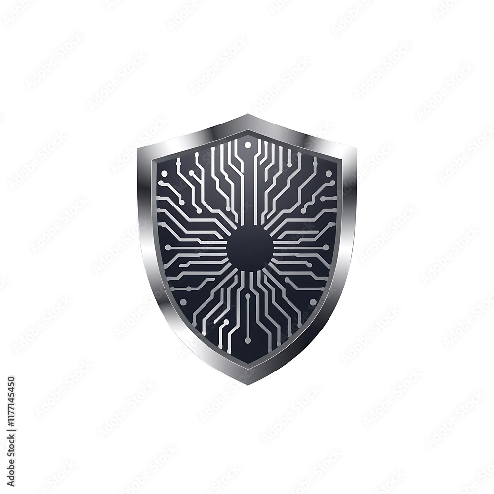 Poster cyber security shield: a sleek and modern shield with a circuit board design, symbolizing the digita
