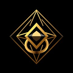 Golden Ring of Elegance: Abstract geometric art featuring a luxurious golden ring and diamond, set against a dramatic black background.  Perfect for luxury branding, jewelry design.