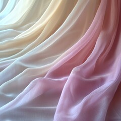 Fototapeta premium Pastel ombre fabric draped indoors, gradient backdrop for product display or design