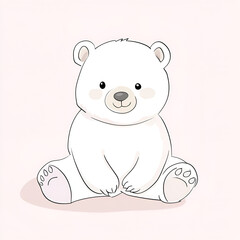 Cute cartoon polar bear sitting against a soft pink background