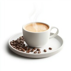 Fototapeta premium Freshly brewed coffee with aromatic beans on a white plate creating a cozy morning atmosphere