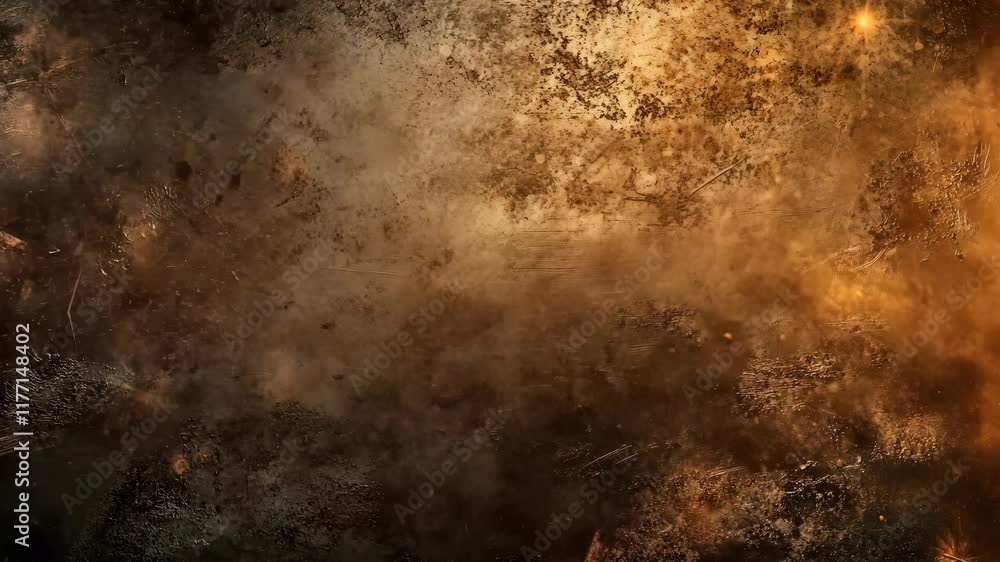 Poster textured brown and gold abstract background with rough surface and sparkling light effects