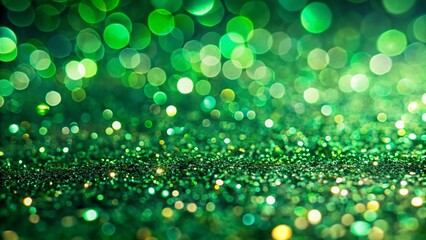 Obraz premium Aerial Drone Shot: Green Glitter Bokeh St. Patrick's Day Background - Sparkle Texture Wallpaper with Blank Space