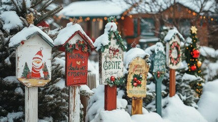 Wooden Signs: Hand-painted wooden signs with festive messages