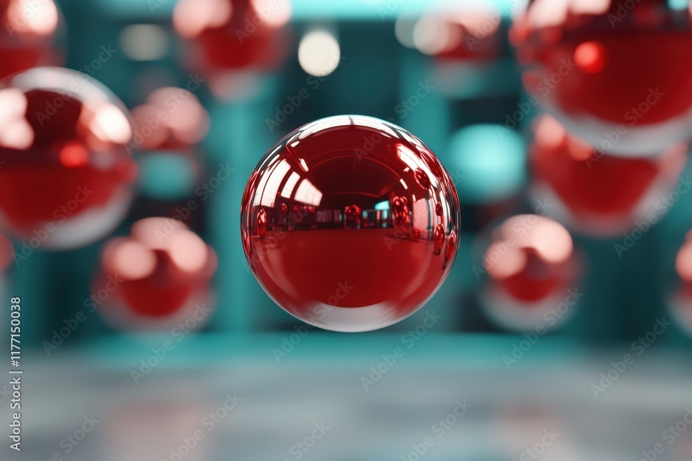 Aufkleber an enchanting display of floating red spheres against a cool background, capturing a sense of weight