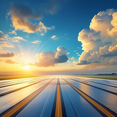 Sunrise Airport Runway with Airplanes Preparing for Takeoff