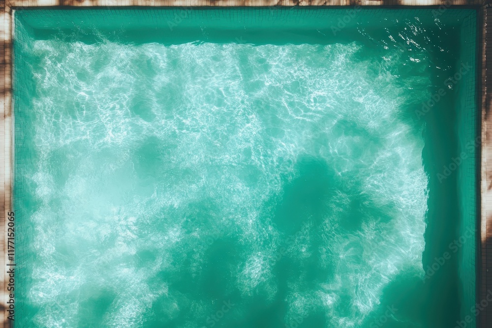 Aufkleber an overhead shot of a serene turquoise pool, softly illuminated by sunlight peeking through shadows,
