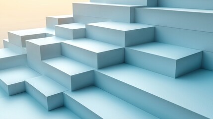 Abstract blue cubic staircase ascending against a light background, ideal for presentations