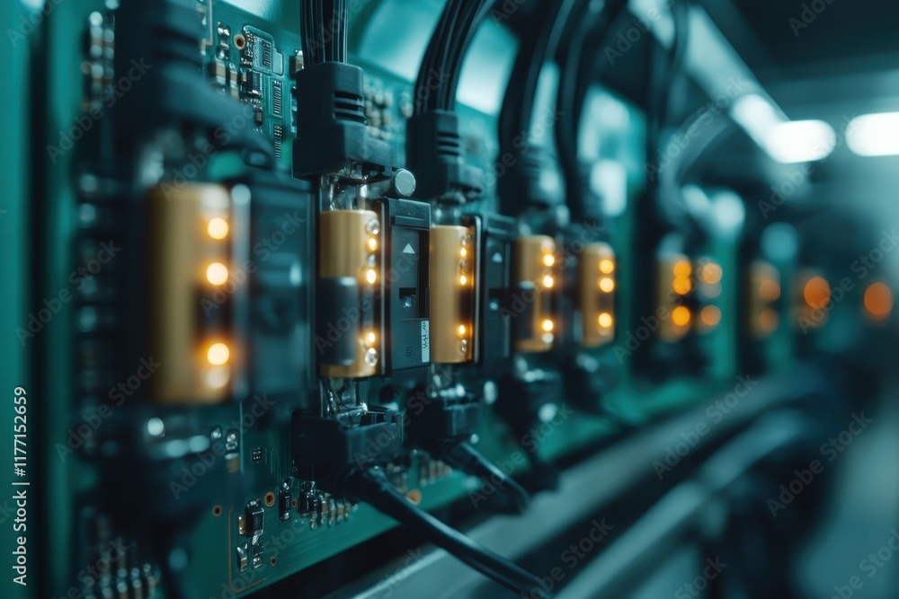 Aufkleber a vibrant close-up of a circuit board with illuminated connections, representing the intricate and v