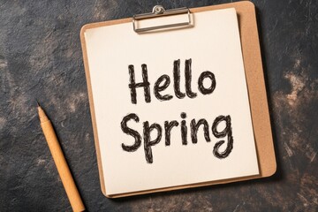 Hello spring greeting text handwritten on paper
