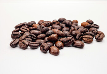 Coffee beans or  Roasted coffee bean isolated on white background, Close-up