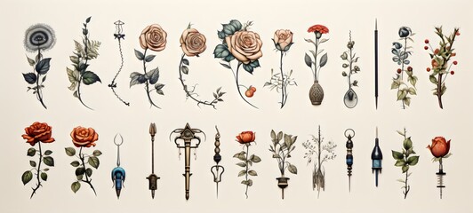 rose flower tattoo illustration on gray background