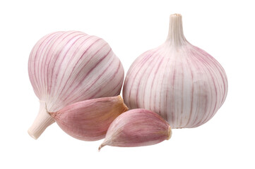 garlic and garlic cloves isolated, transparent PNG, PNG format, cut out.