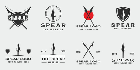 set logo spear vector vintage illustration template icon graphic design