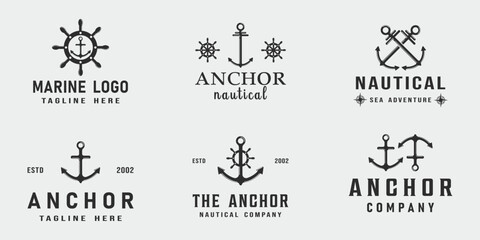 set logo anchor vintage vector icon symbol illustration template design