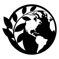 Earth with Eco Leaves vector silhouette