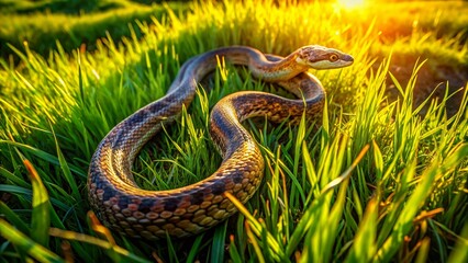 Obraz premium Aerial Drone Shot of Snake in Lush Green Meadow