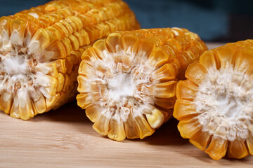 Dried corn ingredients to dry on a cutting board