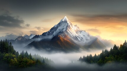 Photo-realistic digital painting of Annapurna Base Camp, showcasing sharp mountain peaks, golden morning light casting highlights and soft shadows, surrounded by vibrant greens and wildflowers 