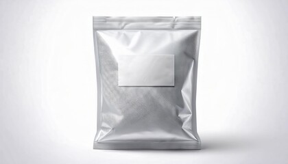 Glossy Silver Stand-Up Pouch Packaging with Zipper Seal for Food Storage, Snack Preservation, or Product Branding Concepts