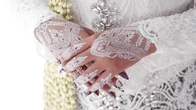 a traditional henna art Indonesian bride
