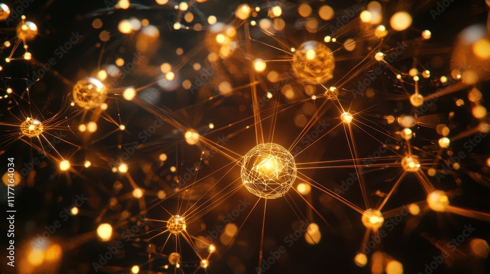 Poster interconnected glowing nodes forming a dynamic network in a 3d visualization