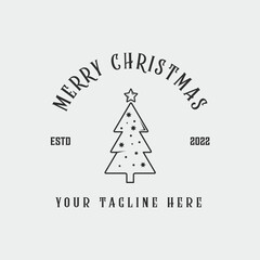 pine tree christmas line art logo vector  illustration template icon graphic design