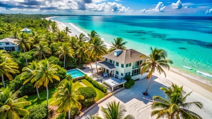 Fototapeta premium Aerial View: Best Choice Vacation Home, Luxurious Beachfront Property