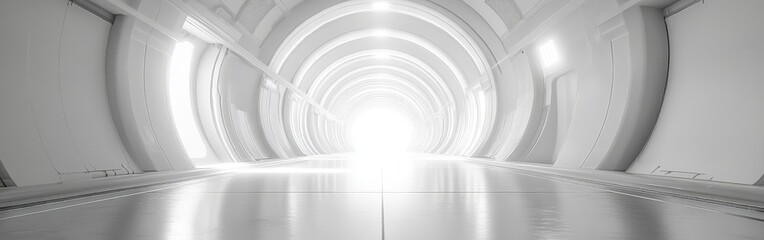 Obraz premium A sleek futuristic white hallway with soft lighting, ideal for showroom or advanced technological concepts.