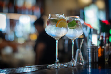 Infused water that has been mixed is ready to be delivered by the waiter to the customer
