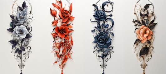 4 in one colorful flower tattoo design on white background