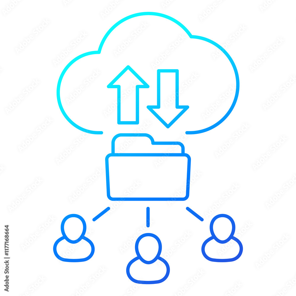Poster cloud folder and users line icon