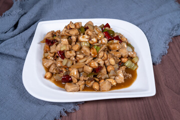 Kung Pao chicken on a white plate