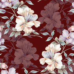 watercolor floral seamless pattern. flowers and branches. hand draw