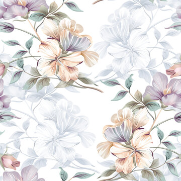 watercolor floral seamless pattern. flowers and branches. hand draw