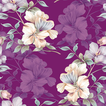 watercolor floral seamless pattern. flowers and branches. hand draw