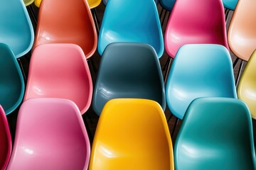 Fototapeta premium A captivating display of stylish chairs in fun colors, designed to bring energy and a contemporary feel to any modern interior setting and artistic context.