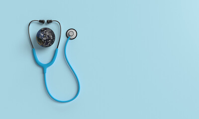 world healthcare day stethoscope earth day planet world global blue color copy space wellness...