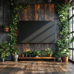 Fototapeta premium A futuristic TV studio with a wall-mounted screen, perfect for broadcasts, presentations, or virtual backgrounds in modern video productions.