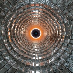 A labyrinth made of shimmering mirrors, reflecting infinite versions of a glowing central light.