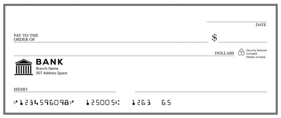 Bank check, vector blank money cheque, checkbook template with guilloche pattern and fields. Currency payment coupon, money check background	