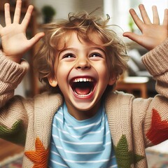 183 Child laughing with hands up – A close up of a child laugh