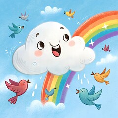 Obraz premium birds, cloud and rainbow
